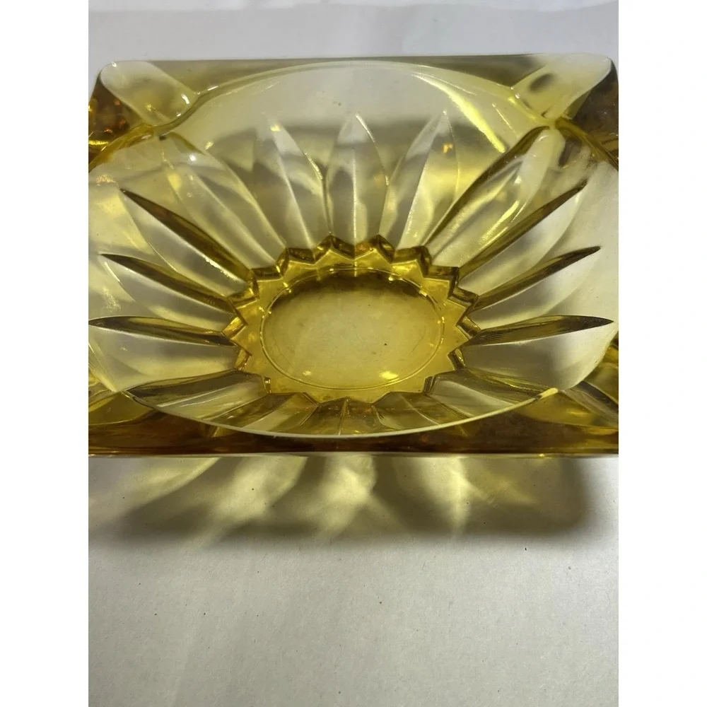 VTG Anchor Hocking MCM Square Amber Heavy Glass Ashtray SET 6.5 Inch Square